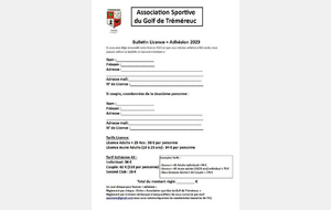 Bulletin d'adhésion Licence + AS 2023