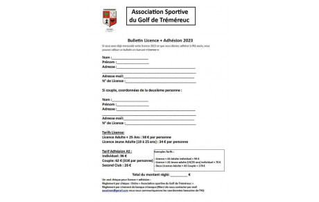 Bulletin d'adhésion Licence + AS 2023